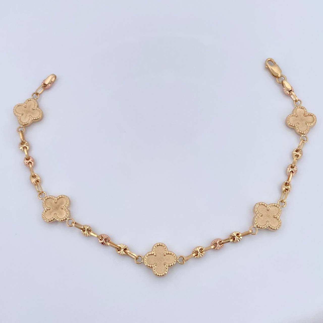 Pulso Trebol Gc 5.2gr / 19.2cm / Dos Oros Amarillo Rosa 18K &