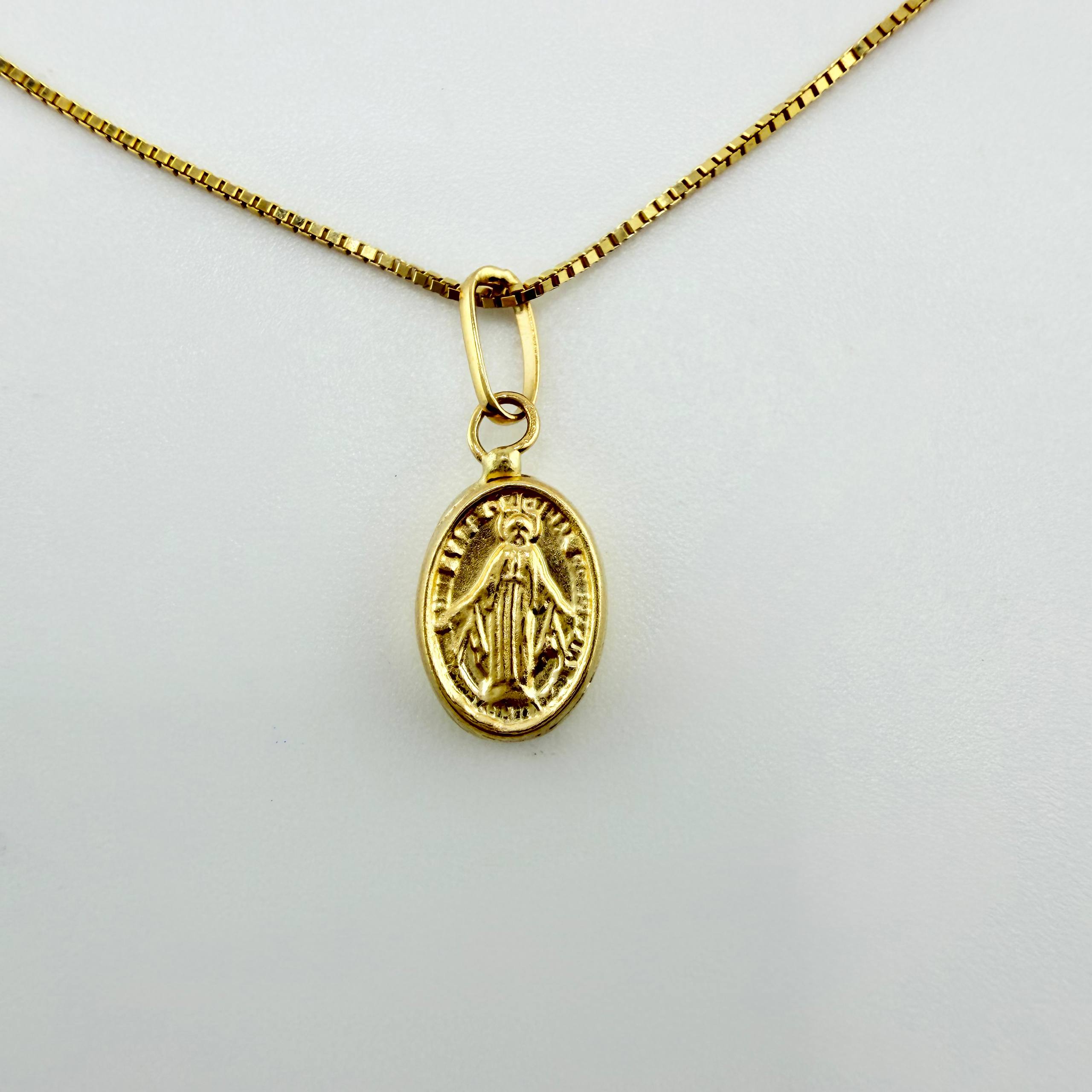 Set Cadena y Dije Veneciana + Virgen Milagrosa 1.3gr / 45cm / 0.6mm Oro Amarillo 18K (Oferta)