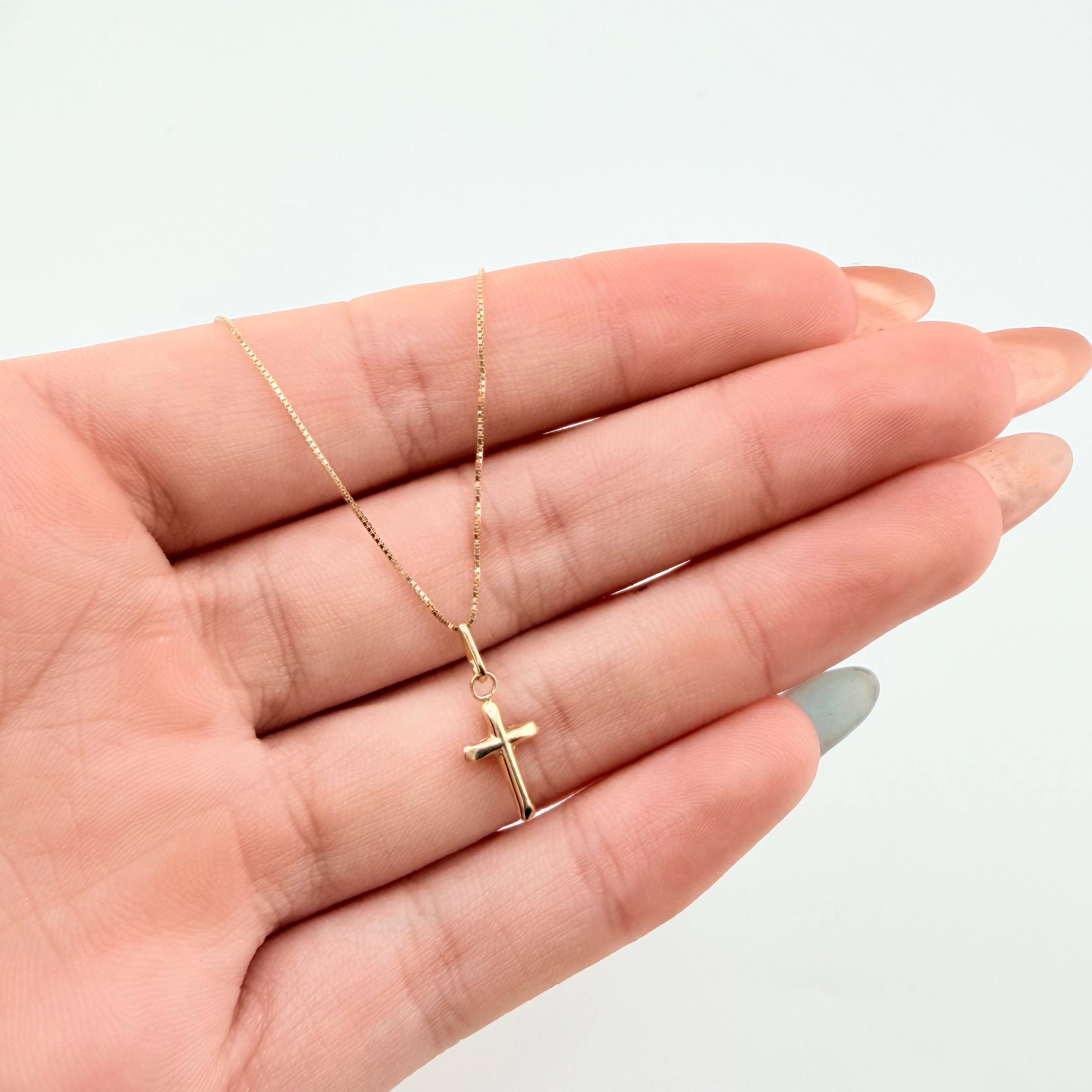 Set Cadena y Dije Veneciana + Cruz Puntas Planas 1.2gr / 45cm / 0.5mm Oro Amarillo 18K (Oferta)