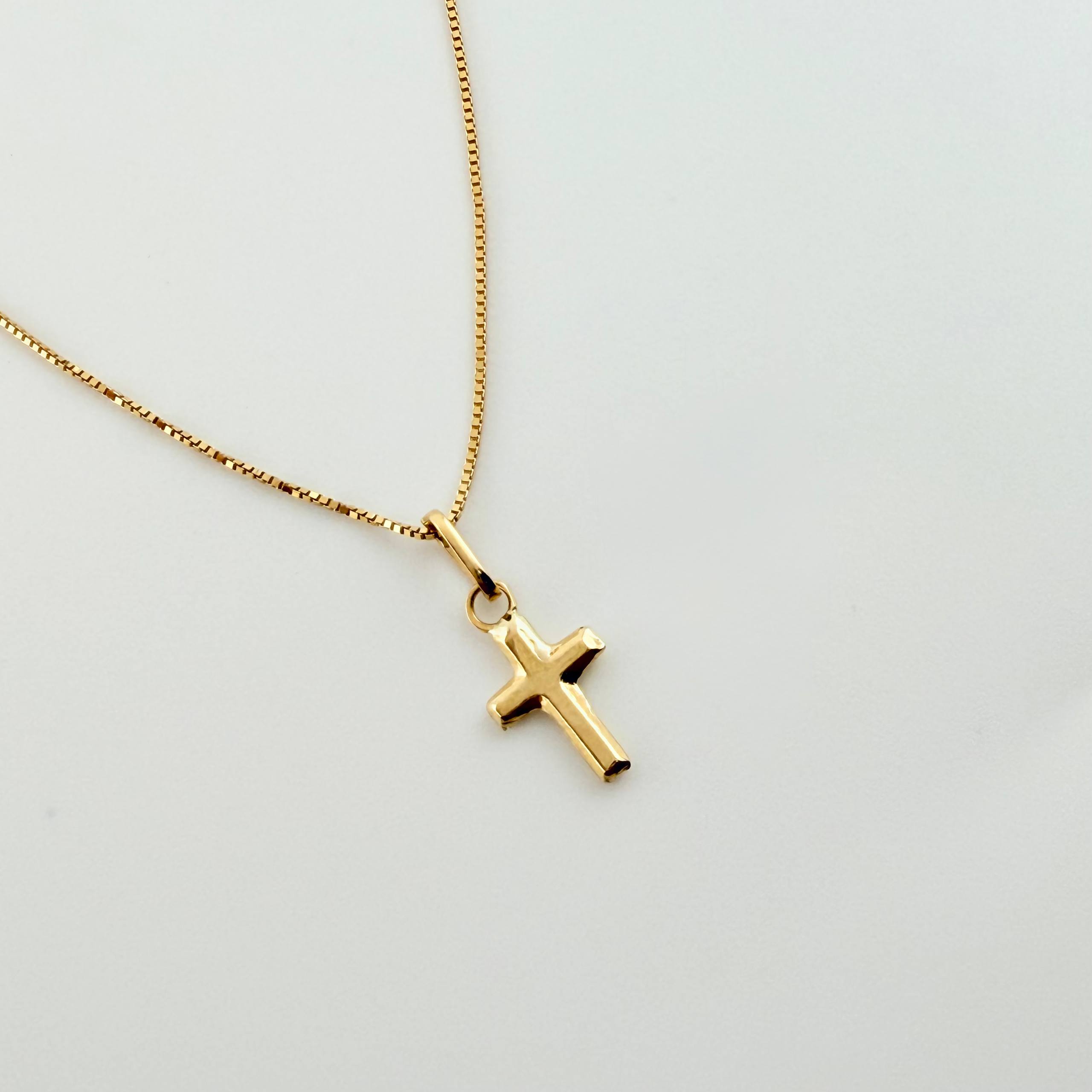 Set Cadena y Dije Veneciana + Cruz Lisa 1.15gr / 45cm / 0.5mm Oro Amarillo 18K (Oferta)