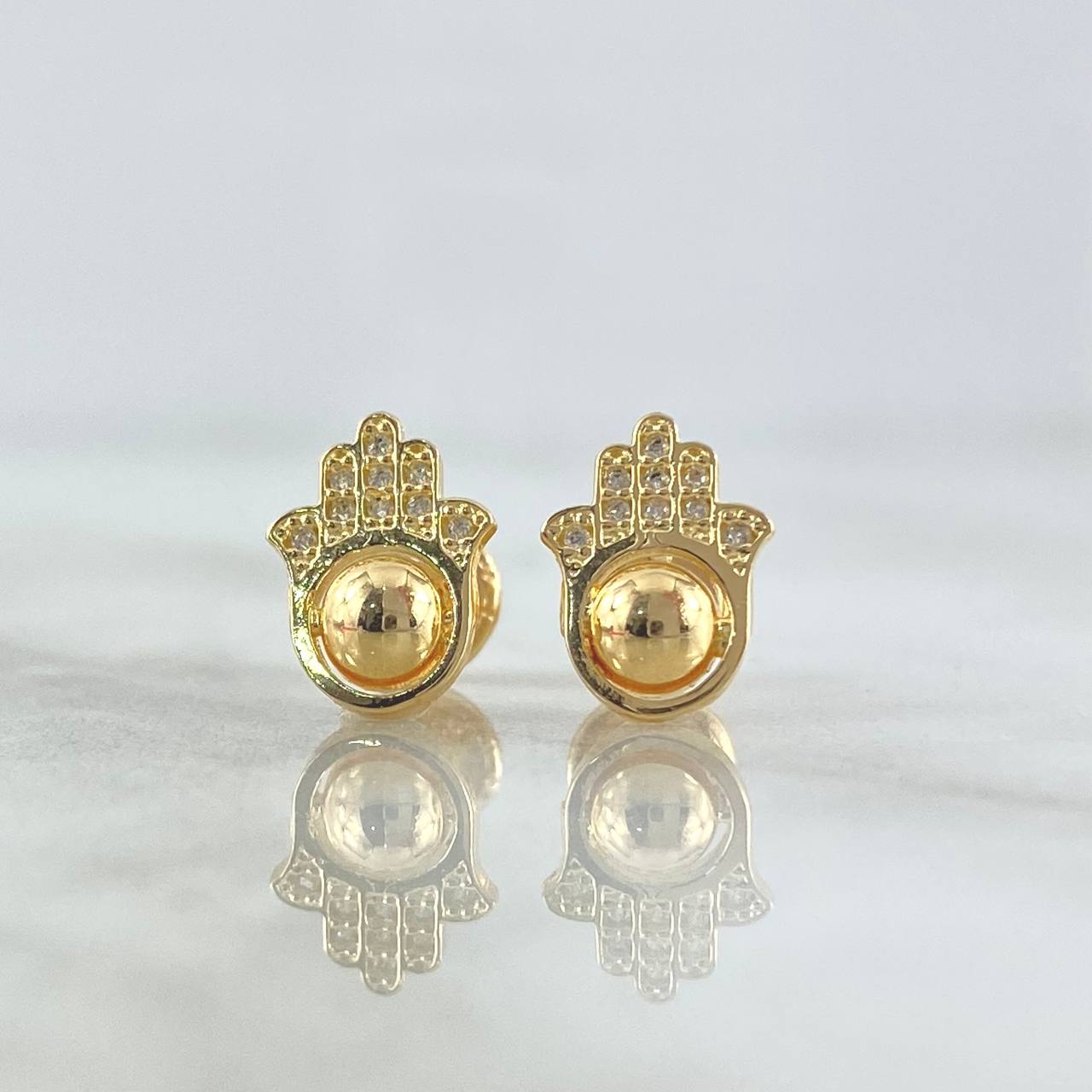 Topos Mano Hamsa Central 1.2gr / 9mm Circones Blancos Oro Amarillo 18K ©