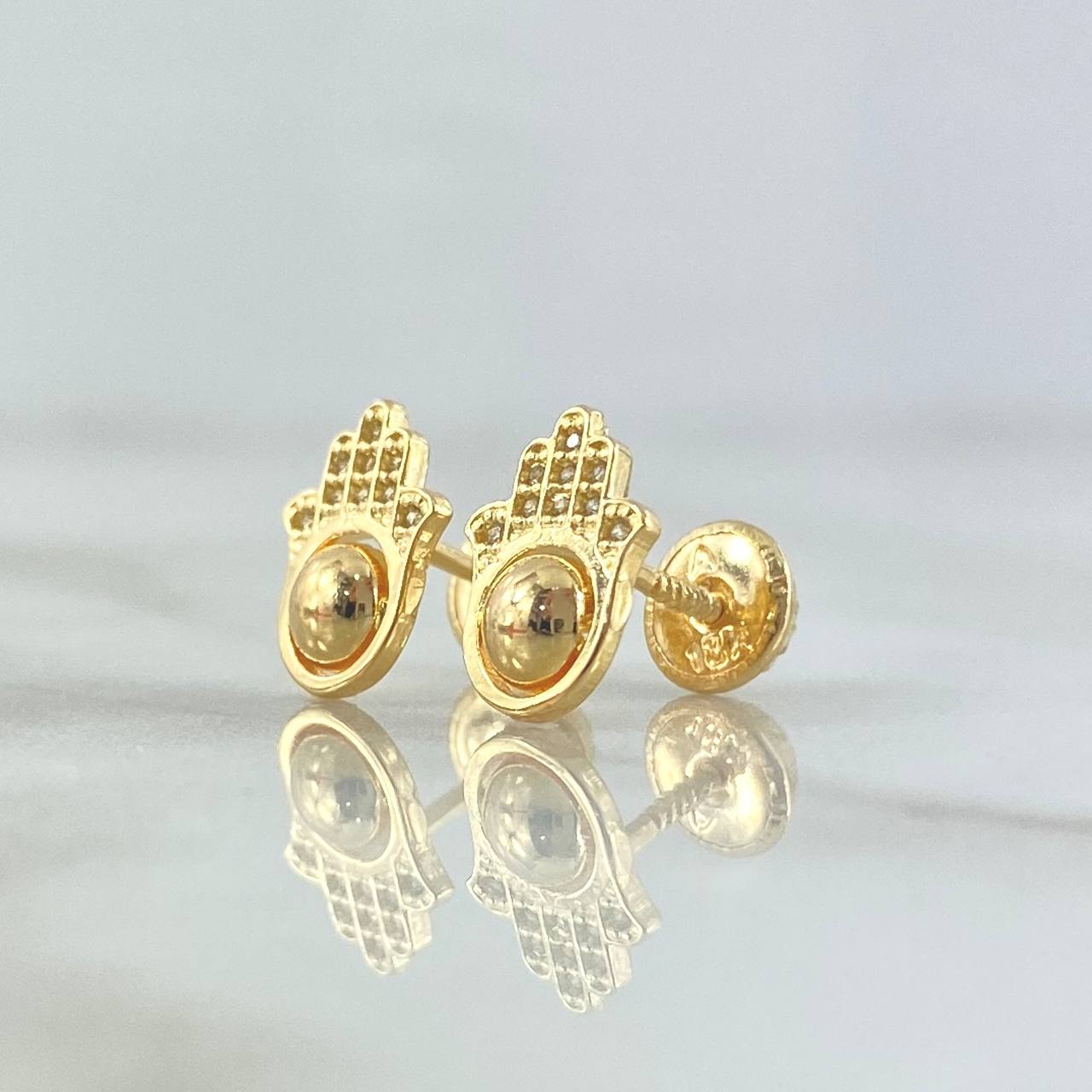 Topos Mano Hamsa Central 1.2gr / 9mm Circones Blancos Oro Amarillo 18K ©