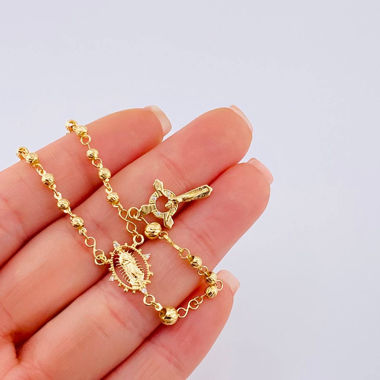 Rosario Virgen Guadalupe Diamantado 7.25 g / 50 cm / 3 mm - 4 mm Oro Amarillo 18K