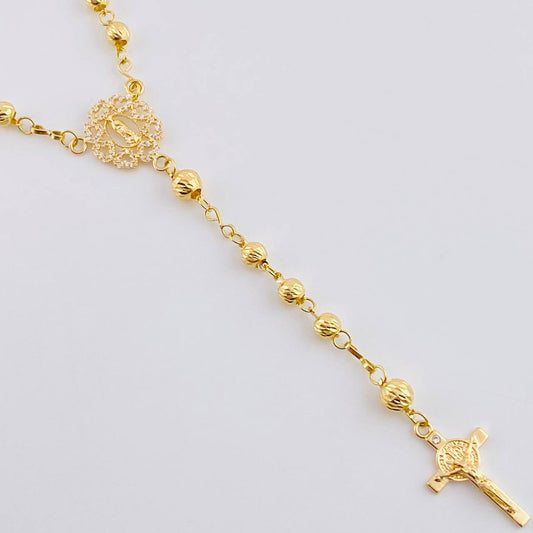 Rosario Virgen Guadalupe Corazones Diamantado 9.7 g / 52 cm / 4 mm - 5 mm Oro Amarillo 18K