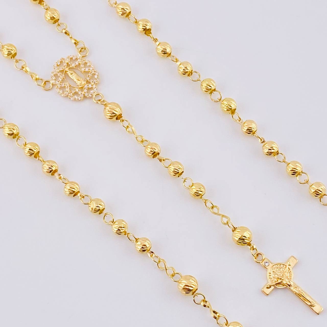 Rosario Virgen Guadalupe Corazones Diamantado 9.7 g / 52 cm / 4 mm - 5 mm Oro Amarillo 18K