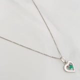 Set Cadena Veneciana + Dije Corazon Esmeralda 9pts / 1.5g / 45cm Oro Blanco 18K