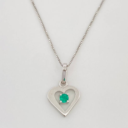 Set Cadena Veneciana + Dije Corazon Esmeralda 0.4pts / 1.45g / 45cm Oro Blanco 18K