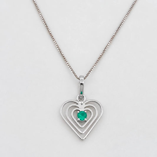 Set Cadena Veneciana + Dije Corazon Esmeralda 0.5pts / 1.55g / 45cm Oro Blanco 18K