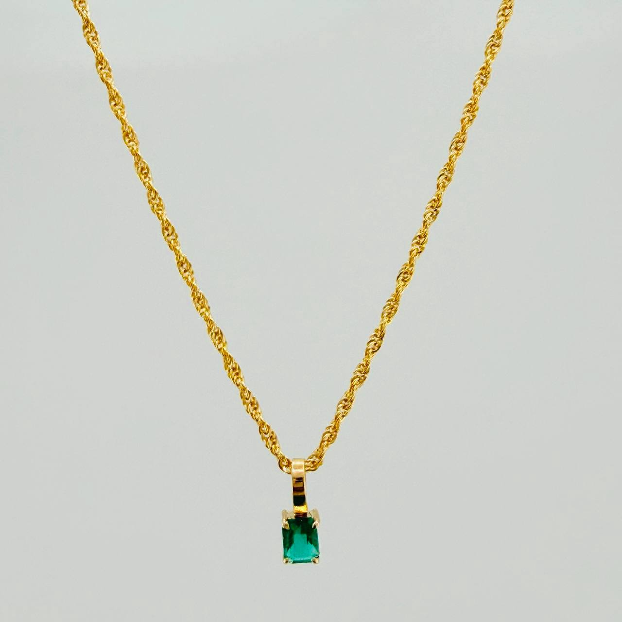Set Lazo+Rectangular Esmeralda 1.1gr / 50cm / 1.2mm Oro Amarillo 18K &