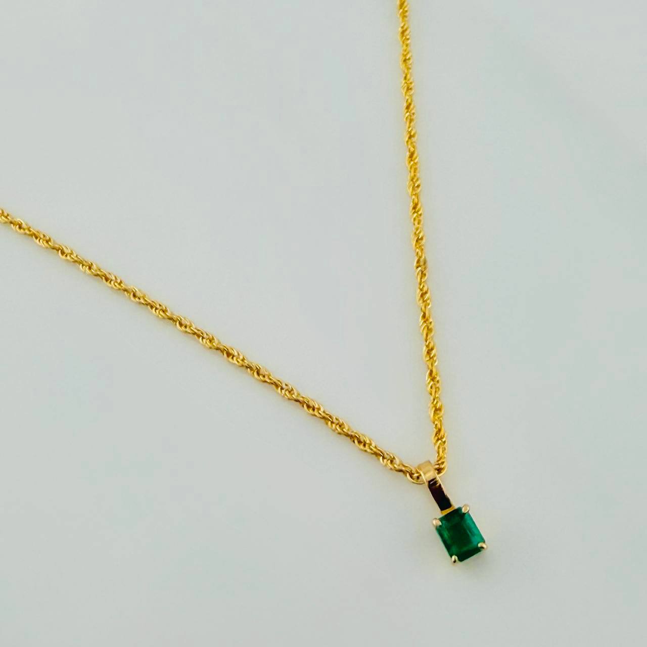 Set Lazo+Rectangular Esmeralda 1.1gr / 50cm / 1.2mm Oro Amarillo 18K &