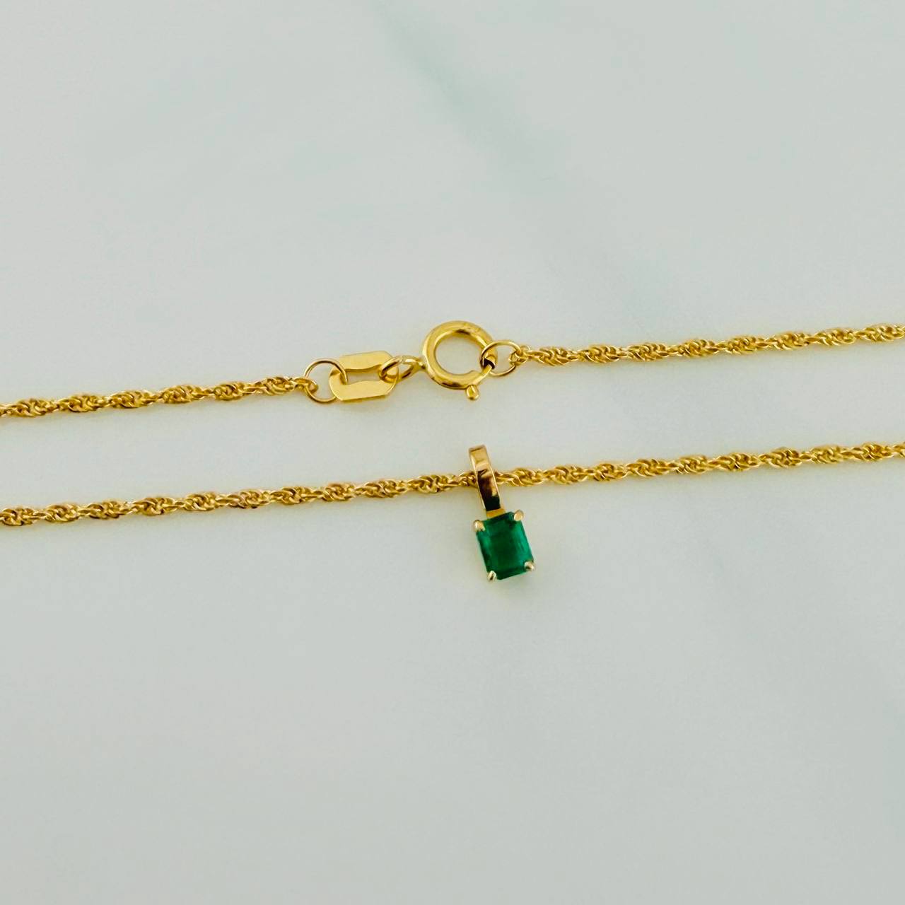 Set Lazo+Rectangular Esmeralda 1.1gr / 50cm / 1.2mm Oro Amarillo 18K &