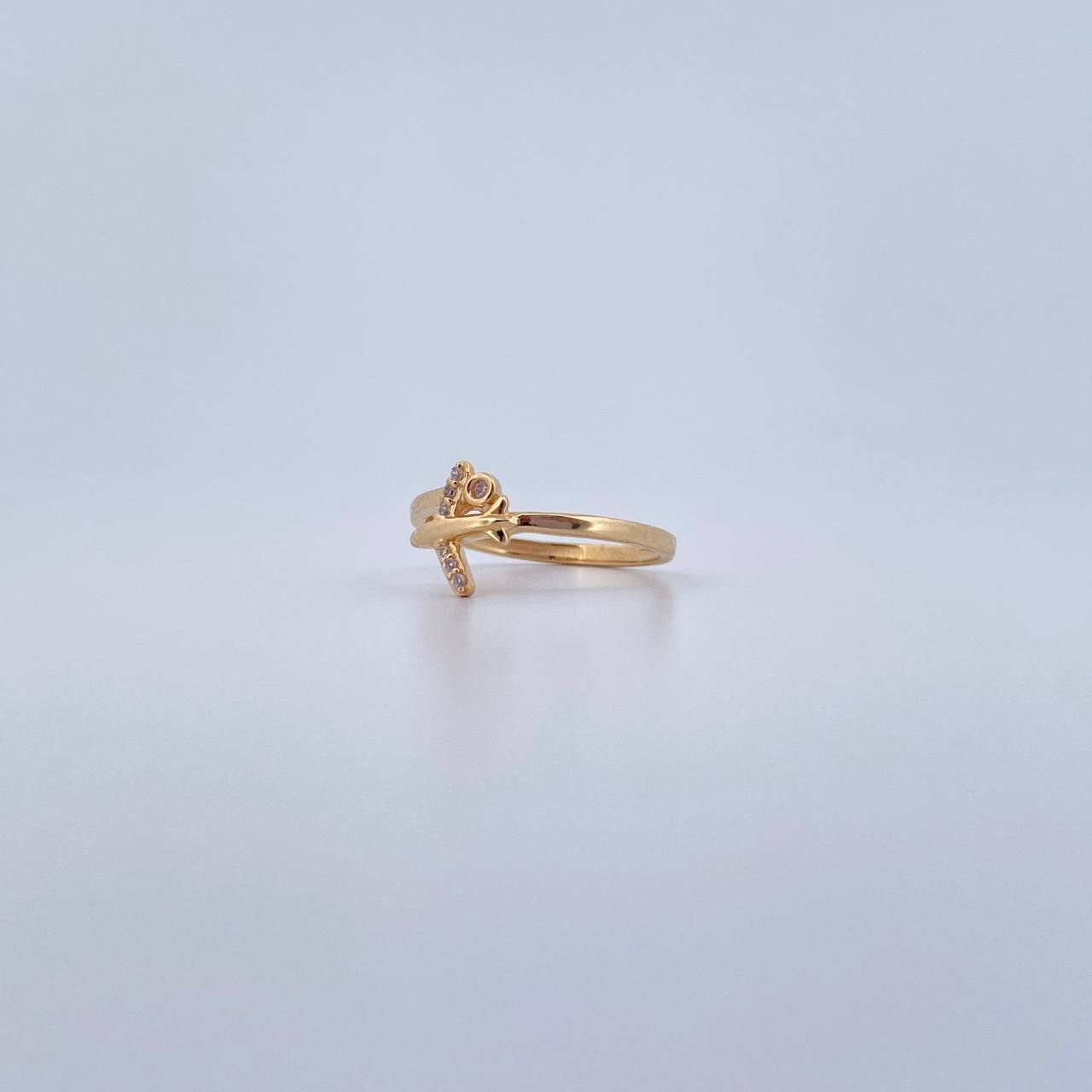 Anillo Avion 1.6gr / T7 3/4 / Circones Blancos Oro Amarillo 18K $