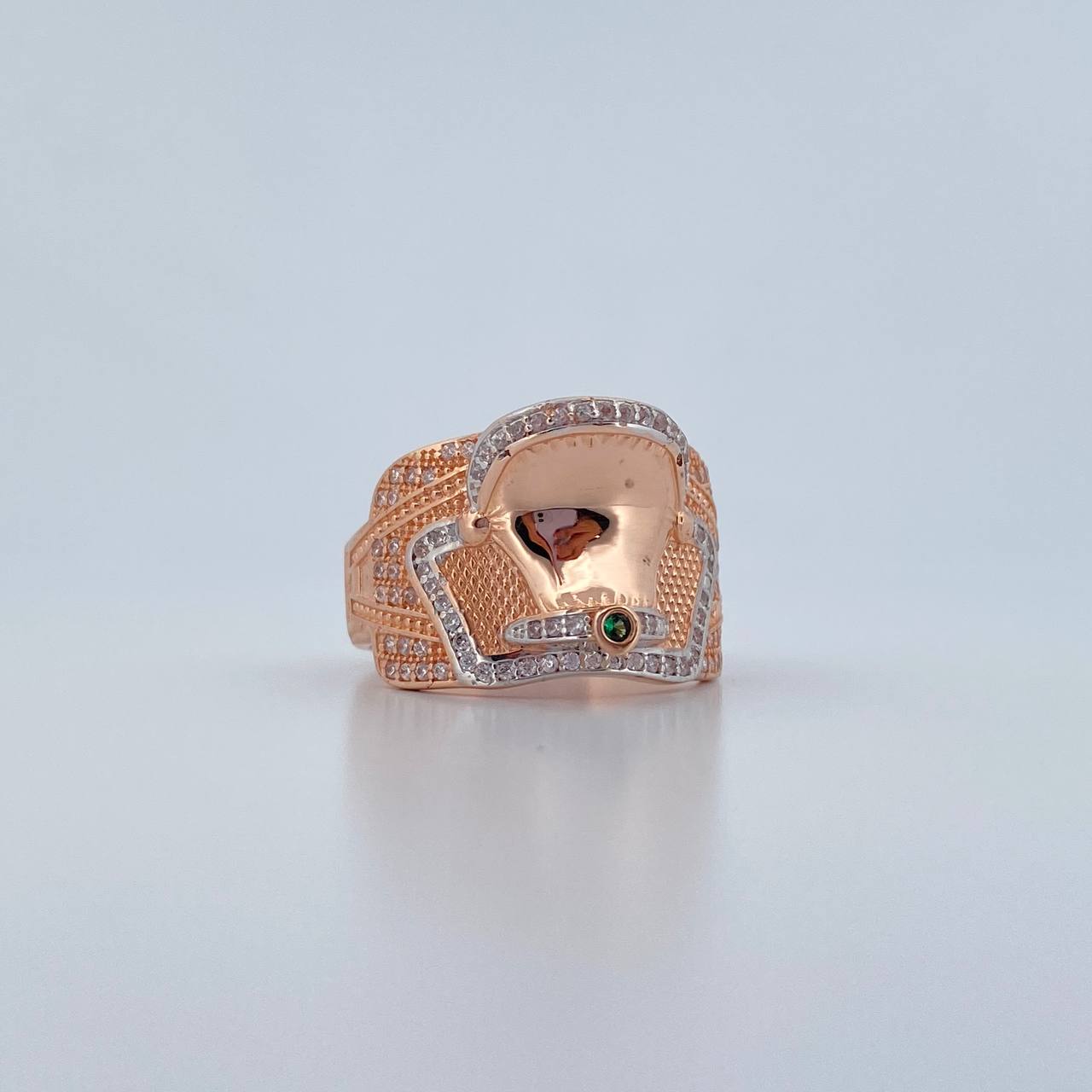 Anillo Silla De Caballo 10gr / T10 1/2 / Circones Verde Blancos Dos Oros Blanco Rosa 18K $
