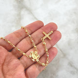 Rosario Virgen Milagrosa Ovalo De Corazones 11.5gr / 47.5cm / 3mm - 4mm Diamantada - Cruz Basteada Tres Oros 18K ©
