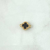 Herraje Trébol VCyA 0.9gr / 1.1cm / Onix Negro Punteado Oro Amarillo Nac.Esp. 18K