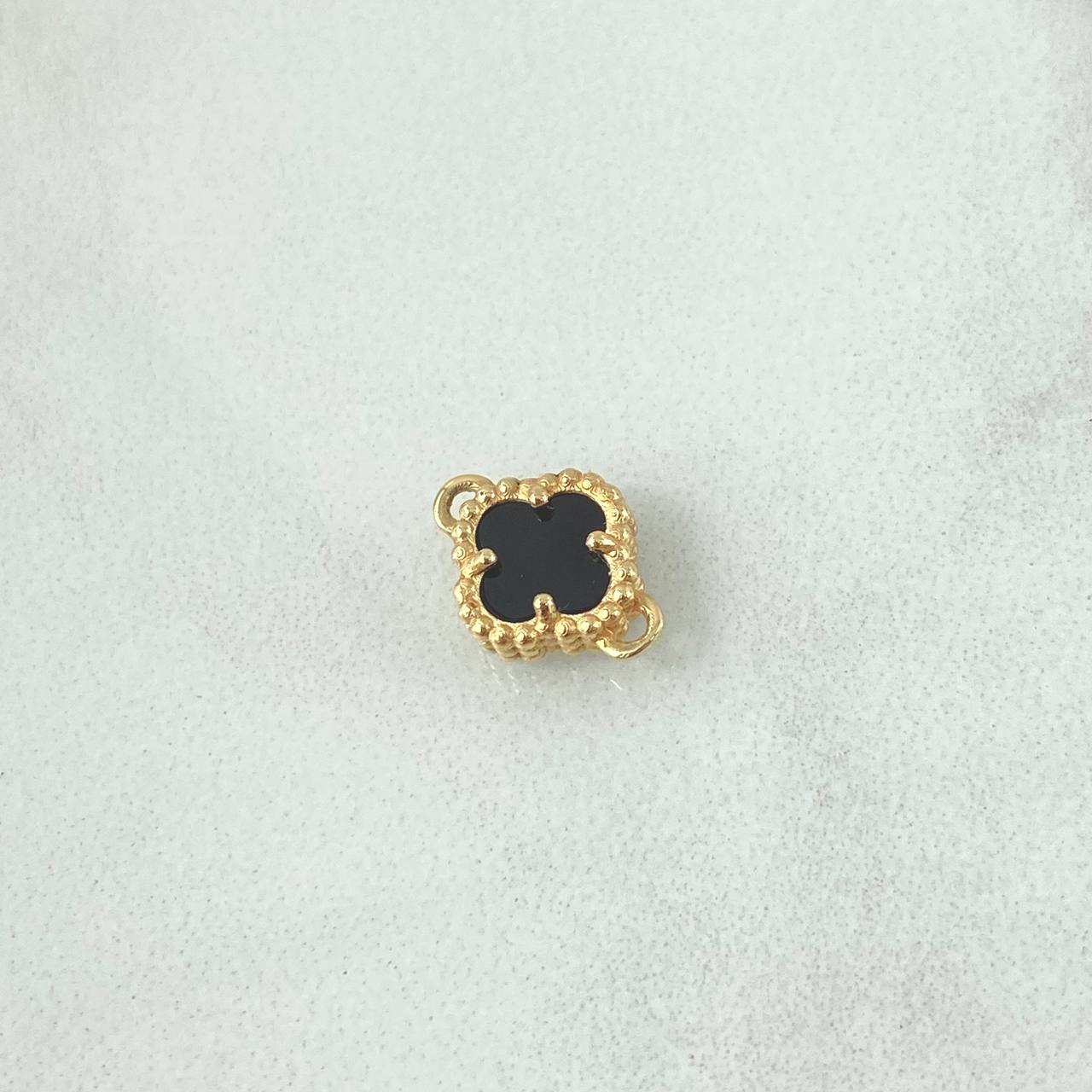 Herraje Trébol VCyA 0.9gr / 1.1cm / Onix Negro Punteado Oro Amarillo Nac.Esp. 18K