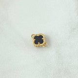 Herraje Trébol VCyA 0.9gr / 1.1cm / Onix Negro Punteado Oro Amarillo Nac.Esp. 18K