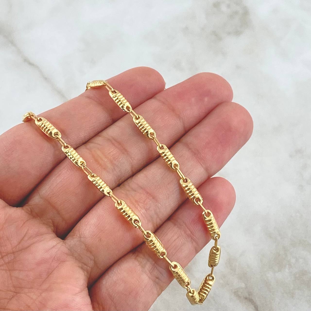 Cadena Rustica Barril Rayado 7.35gr / 60cm / 3mm Oro Amarillo 18K *