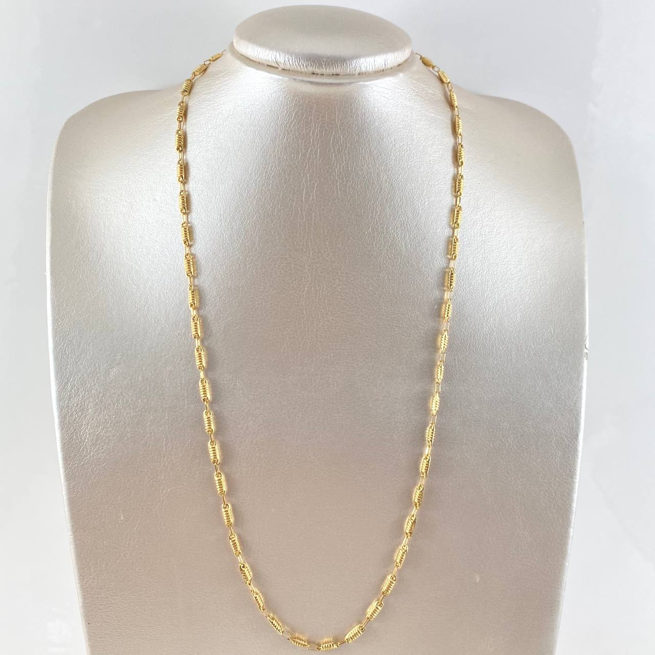 Cadena Rustica Barril Rayado 7.35gr / 60cm / 3mm Oro Amarillo 18K *