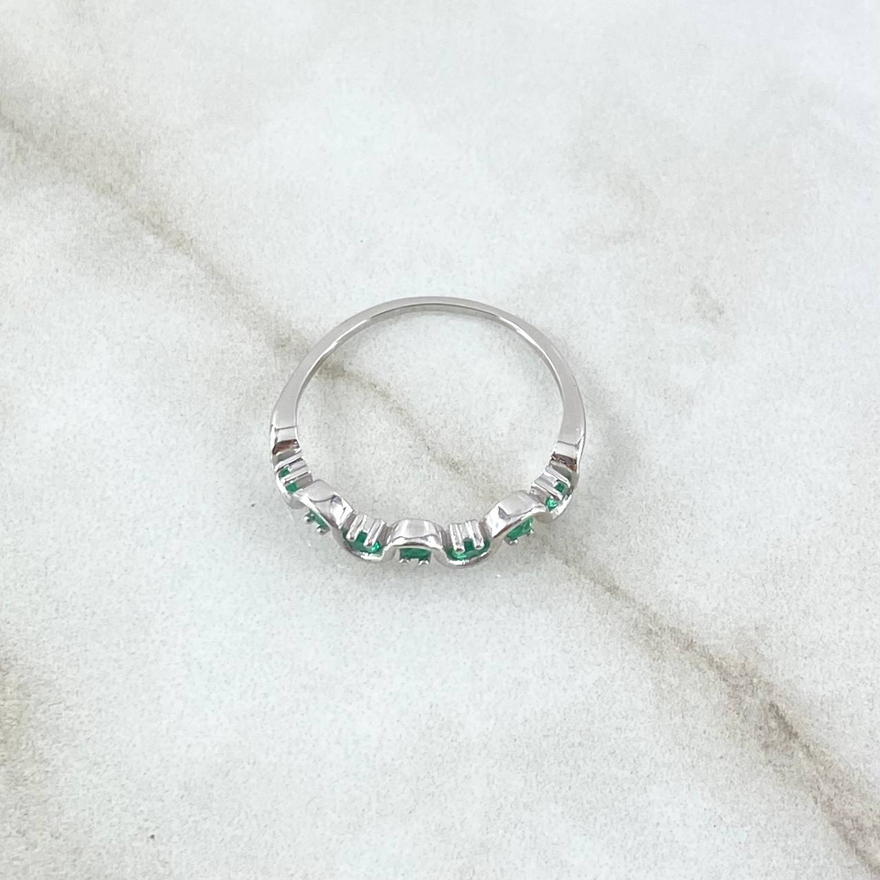 Anillo Eslalon 1.5gr / T6 1/4 / Esmeraldas 17Pts Oro Blanco 18K (Joya) ©