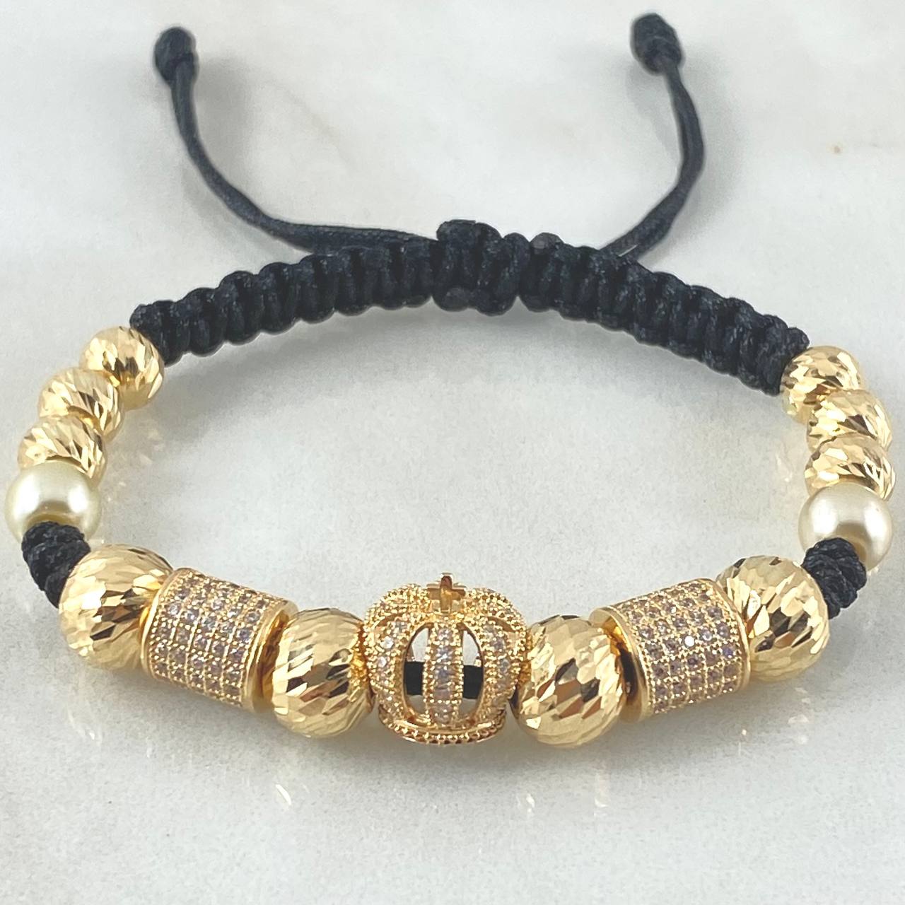 Pulsera Negra Herraje Corona 10.4gr / Oro 18K ©