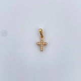 Dije Cruz Doble Faz 0.95gr / 1.7cm / Circones Blancos Verdes Oro Amarillo 18K &