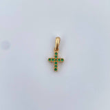 Dije Cruz Doble Faz 0.95gr / 1.7cm / Circones Blancos Verdes Oro Amarillo 18K &
