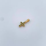 Dije Cruz Doble Faz 0.95gr / 1.7cm / Circones Blancos Verdes Oro Amarillo 18K &