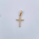 Dije Cruz 0.85gr / 2.4cm / Circones Blancos Oro Amarillo 18K &