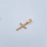 Dije Cruz 0.85gr / 2.4cm / Circones Blancos Oro Amarillo 18K &