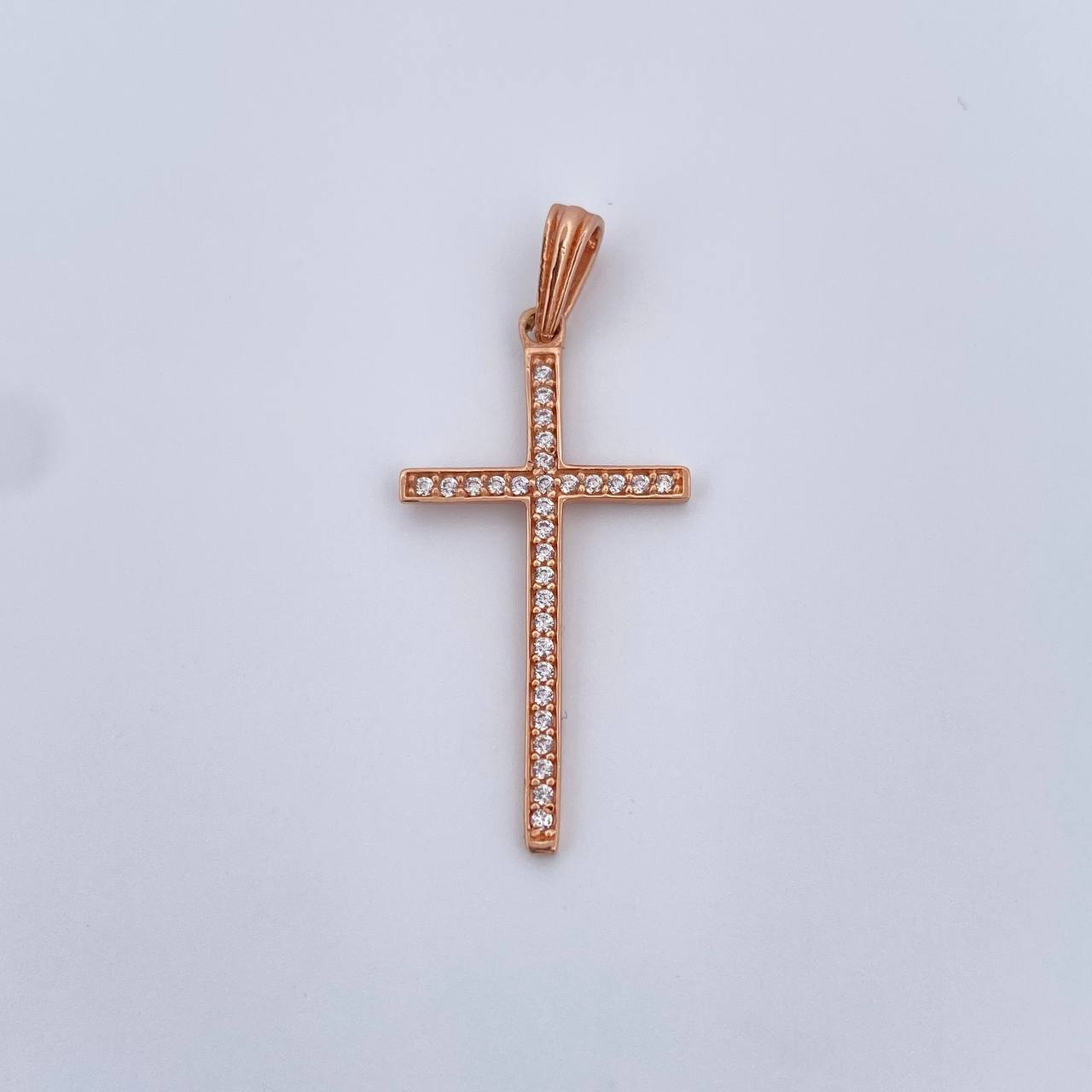 Dije Cruz  1.05gr / 3.3cm / Circones Blancos Oro Rosa 18K &