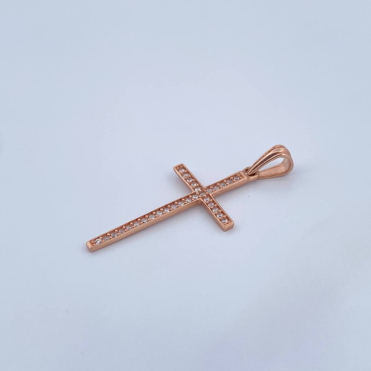 Dije Cruz  1.05gr / 3.3cm / Circones Blancos Oro Rosa 18K &