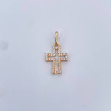 Dije Silueta Cruz 0.9gr / 2cm / Circones Blancos Oro Amarillo 18K &