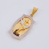 Dije Placa San Miguel Arcangel 5 g / 3.7 cm Dos Oros Amarillo Blanco 18K