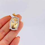 Dije Placa San Miguel Arcangel 5 g / 3.7 cm Dos Oros Amarillo Blanco 18K