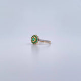 Anillo Flor Dalia 2.1gr / T5 1/4 / Esmeralda 21 Pts Diamante 21 Pts Dos Oros Amarillo Blanco 18K (Joya) &