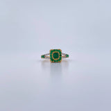Anillo Halo Cuadrado Doble Linea 2.95gr / T6 1/4 / Esmeralda 62 Pts Diamante 8 Pts Dos Oros Amarillo Blanco 18K (Joya) &