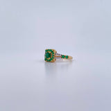 Anillo Halo Cuadrado Doble Linea 2.95gr / T6 1/4 / Esmeralda 62 Pts Diamante 8 Pts Dos Oros Amarillo Blanco 18K (Joya) &