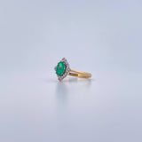 Anillo Rombo Gotico 3.65gr / T8 / Esmeralda 55 Pts Diamante 10 Pts Dos Oros Amarillo Blanco 18K (Joya) &