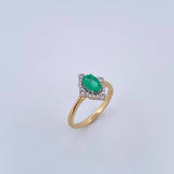 Anillo Rombo Gotico 3.65gr / T8 / Esmeralda 55 Pts Diamante 10 Pts Dos Oros Amarillo Blanco 18K (Joya) &