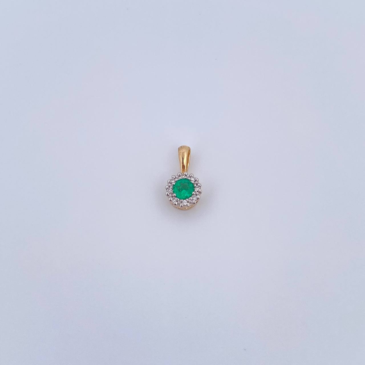 Dije Circulo 0.7gr / 1.1cm / Esmeralda 14 Pts Diamante 4 Pts Dos Oros Amarillo Blanco 18K (Joya) &