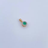Dije Circulo 0.7gr / 1.1cm / Esmeralda 14 Pts Diamante 4 Pts Dos Oros Amarillo Blanco 18K (Joya) &