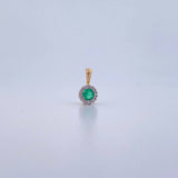 Dije Circulo 0.7gr / 1.1cm / Esmeralda 14 Pts Diamante 4 Pts Dos Oros Amarillo Blanco 18K (Joya) &