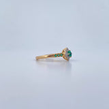 Anillo Flor Tetrapetala 2.85gr / T6 3/4 / Esmeralda 25 Pts Diamante 7 Pts Dos Oros Amarillo Blanco 18K (Joya) &
