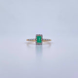 Anillo Rectangulo 1.9gr / T7 / Esmeralda 38 Pts Diamante 15 Pts Dos Oros Amarillo Blanco 18K (Joya) &
