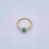 Anillo Rectangulo 1.9gr / T7 / Esmeralda 38 Pts Diamante 15 Pts Dos Oros Amarillo Blanco 18K (Joya) &
