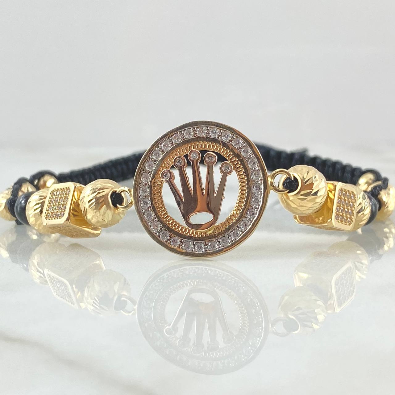 Pulsera Negra Herraje Corona 13.7gr / Oro 18K ©