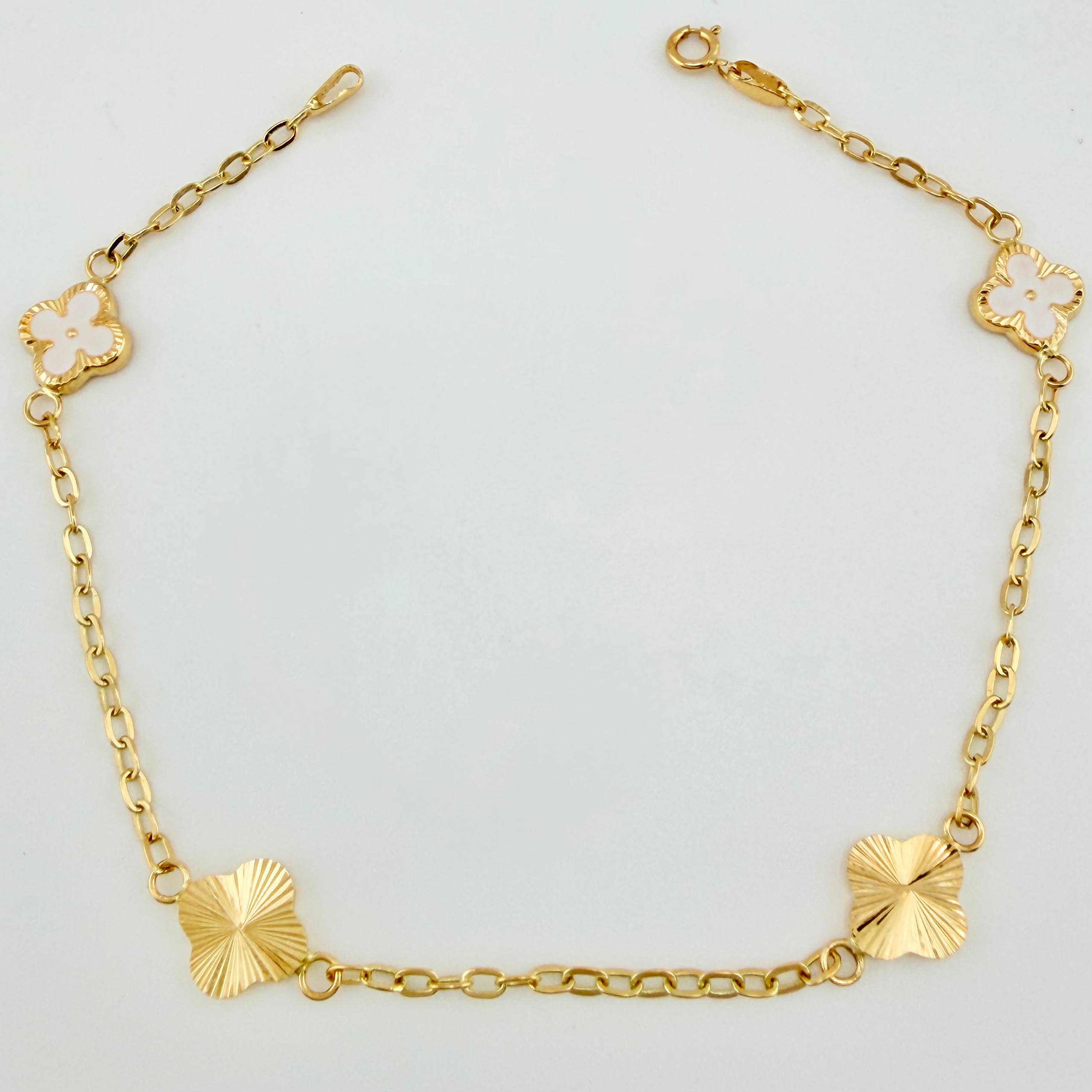 Pulso Cajón Trebol Doble Faz 2.3gr / 19cm / 8mm Oro Amarillo 18K