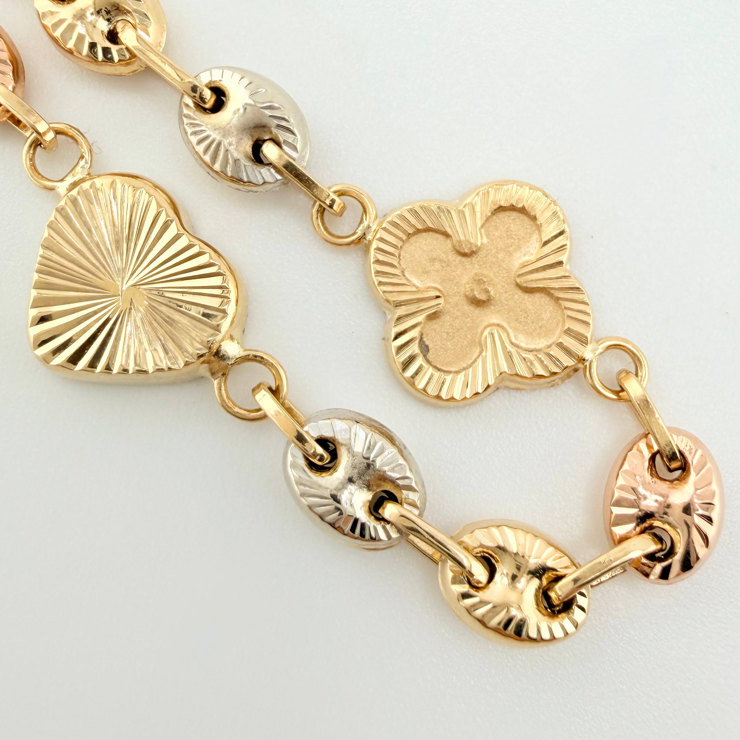 Pulso GC Trebol Intercalado Doble Faz 5.85gr / 20cm / 10.3mm Tres Oros 18K