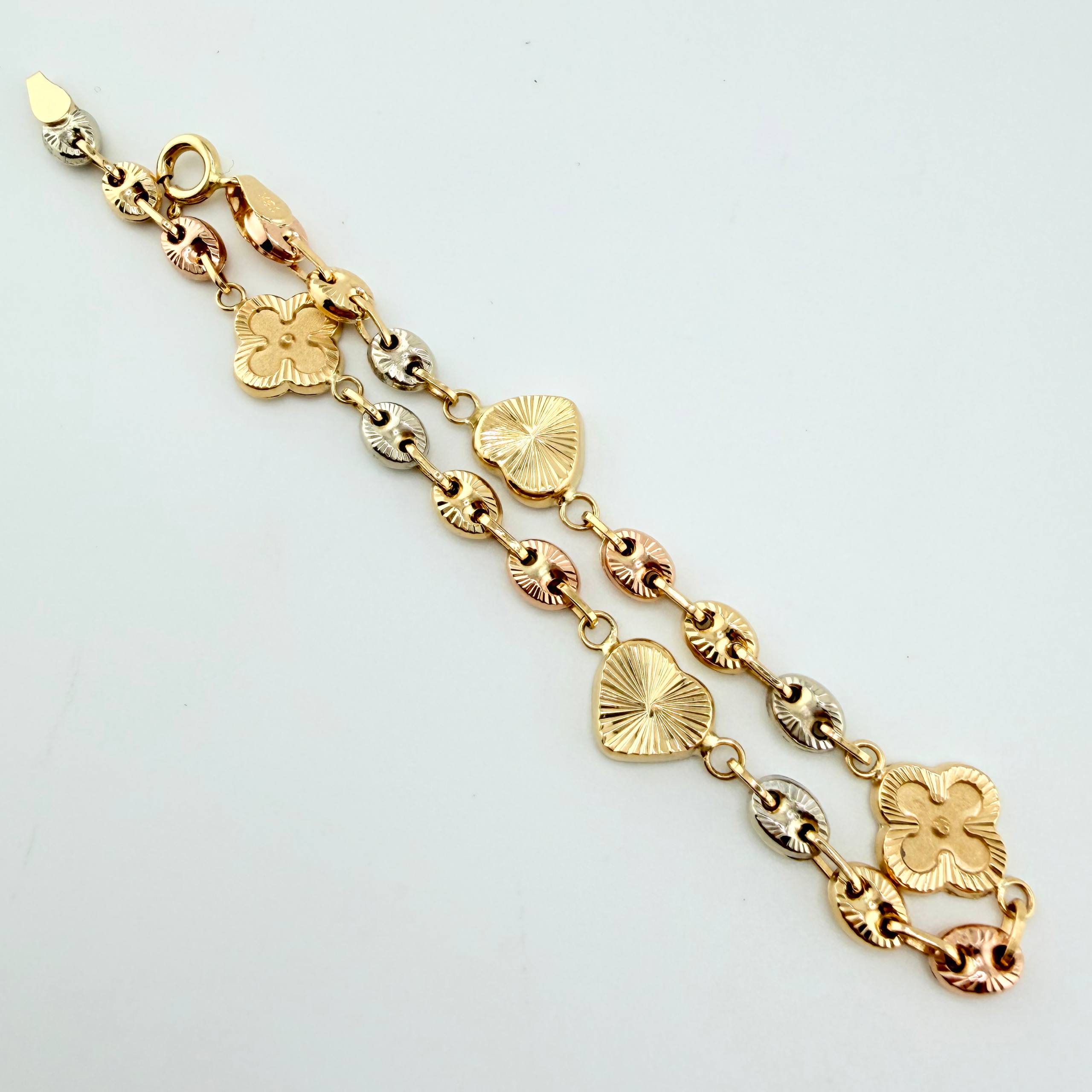 Pulso GC Trebol Intercalado Doble Faz 5.85gr / 20cm / 10.3mm Tres Oros 18K